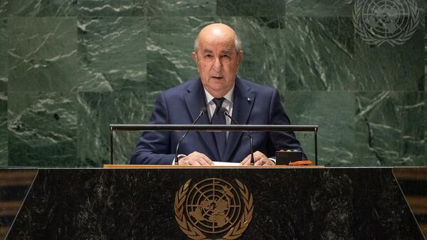 Algerian President Abdelmadjid Tebboune addresses the UN General Assembly on September 19, 2023 - Sputnik Africa