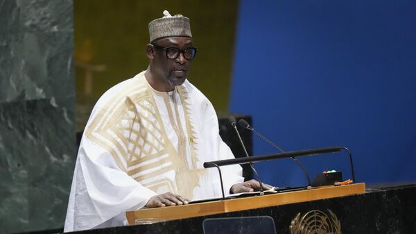 Le ministre malien des Affaires étrangères, Abdoulaye Diop à la tribune des Nations Unies, - Sputnik Afrique