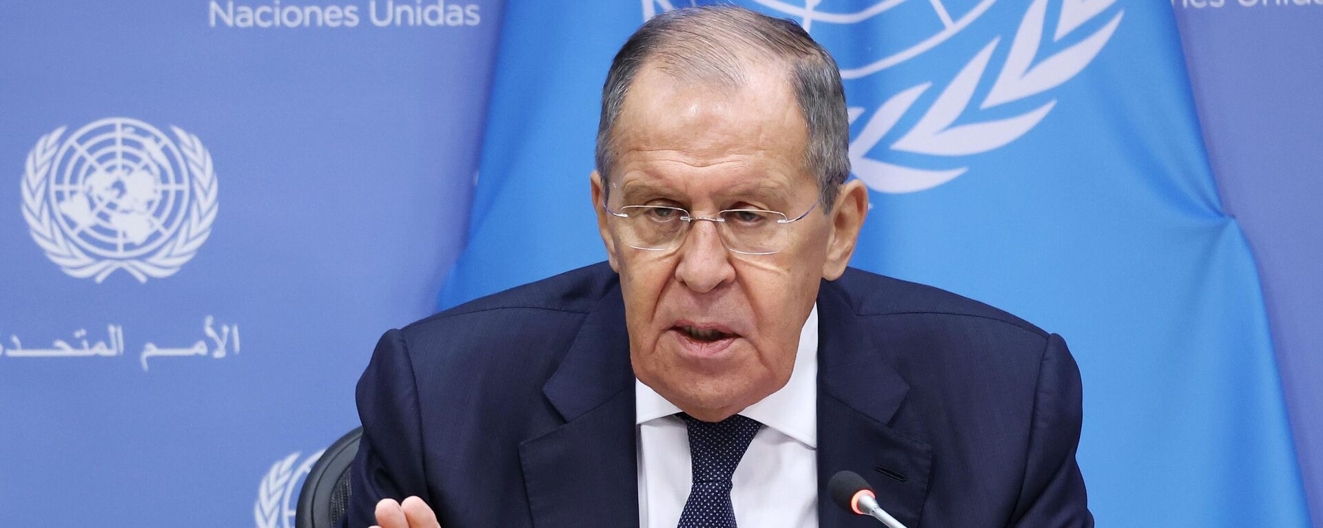 Russia's Foreign Minister Sergey Lavrov reponds to a question during a press conference following his address to the 78th United Nations General Assembly at UN headquarters in New York City on September 23, 2023 - Sputnik Africa, 1920, 21.11.2023