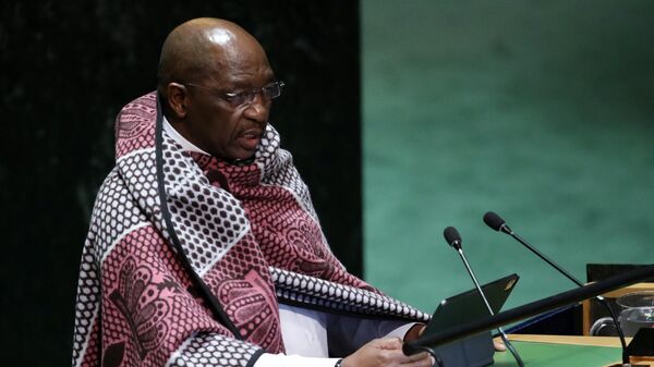 Lesotho Prime Minister Sam Matekane addresses the 78th United Nations General Assembly at UN headquarters in New York City on September 22, 2023 - Sputnik Africa