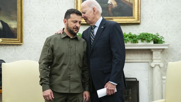 President Joe Biden meets with Ukrainian President Volodymyr Zelensky in the Oval Office of the White House, Thursday, Sept. 21, 2023, in Washington.  - Sputnik Africa