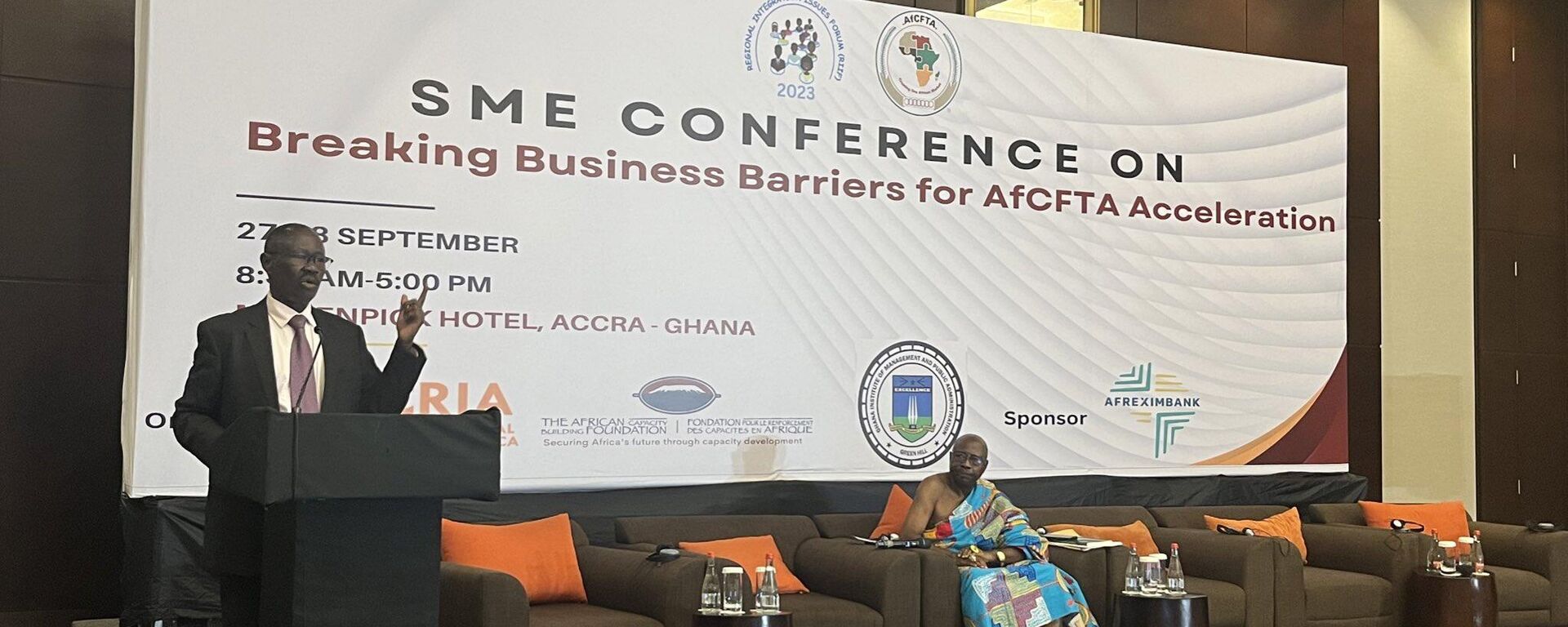 The Chief of Staff of the AfCFTA Secretariat is delivering opening remarks at the SME Conference on Breaking Business Barriers for AfCFTA Acceleration.  - Sputnik Africa, 1920, 06.10.2023
