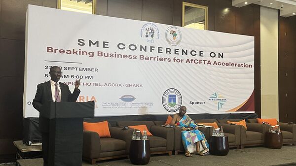 The Chief of Staff of the AfCFTA Secretariat is delivering opening remarks at the SME Conference on Breaking Business Barriers for AfCFTA Acceleration.  - Sputnik Africa