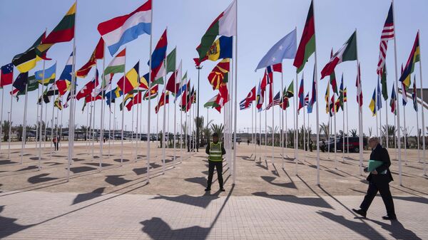 A member of the security forces stands guard outside a convention center hosting the IMF and World Bank annual meetings, in Marrakech, Morocco, Monday, Oct. 9, 2023.  - Sputnik Africa