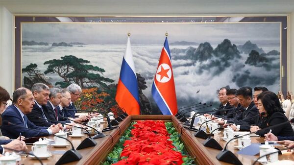 Russian Foreign Minister Sergey Lavrov during a meeting with North Korean Foreign Minister Choi Song Hui in Pyongyang. - Sputnik Africa