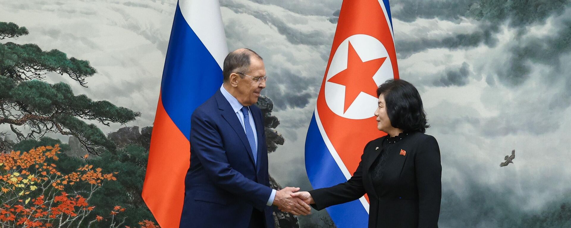 Russian Foreign Minister Sergei Lavrov and his North Korean counterpart Coe Son-hui during Lavrov's two-day visit to Pyongyang, October 19, 2023. - Sputnik Africa, 1920, 20.10.2023