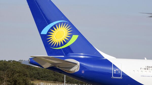 A picture taken on September 27, 2019, at the Airbus delivery center in Colomiers, southwestern France, shows the RwandAir airline logo based in Rwanda. - Sputnik Africa
