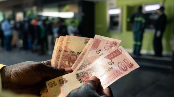 Un homme compte des dollars zimbabwéens - Sputnik Afrique