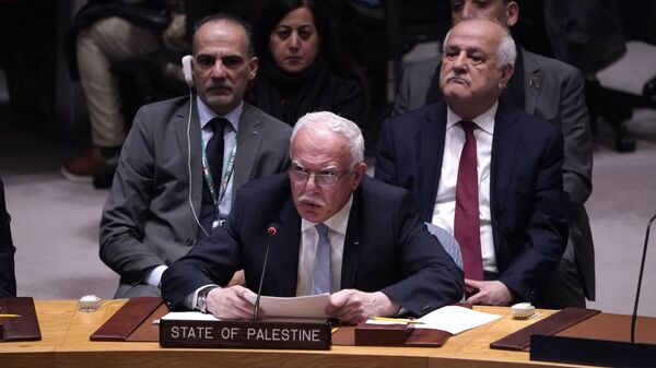 Palestinian Foreign Minister Riyad al-Maliki speaks during a United Nations (UN) Security Council meeting on the conflict in Middle East at the UN headquarters in New York City on October 24, 2023. - Sputnik Africa