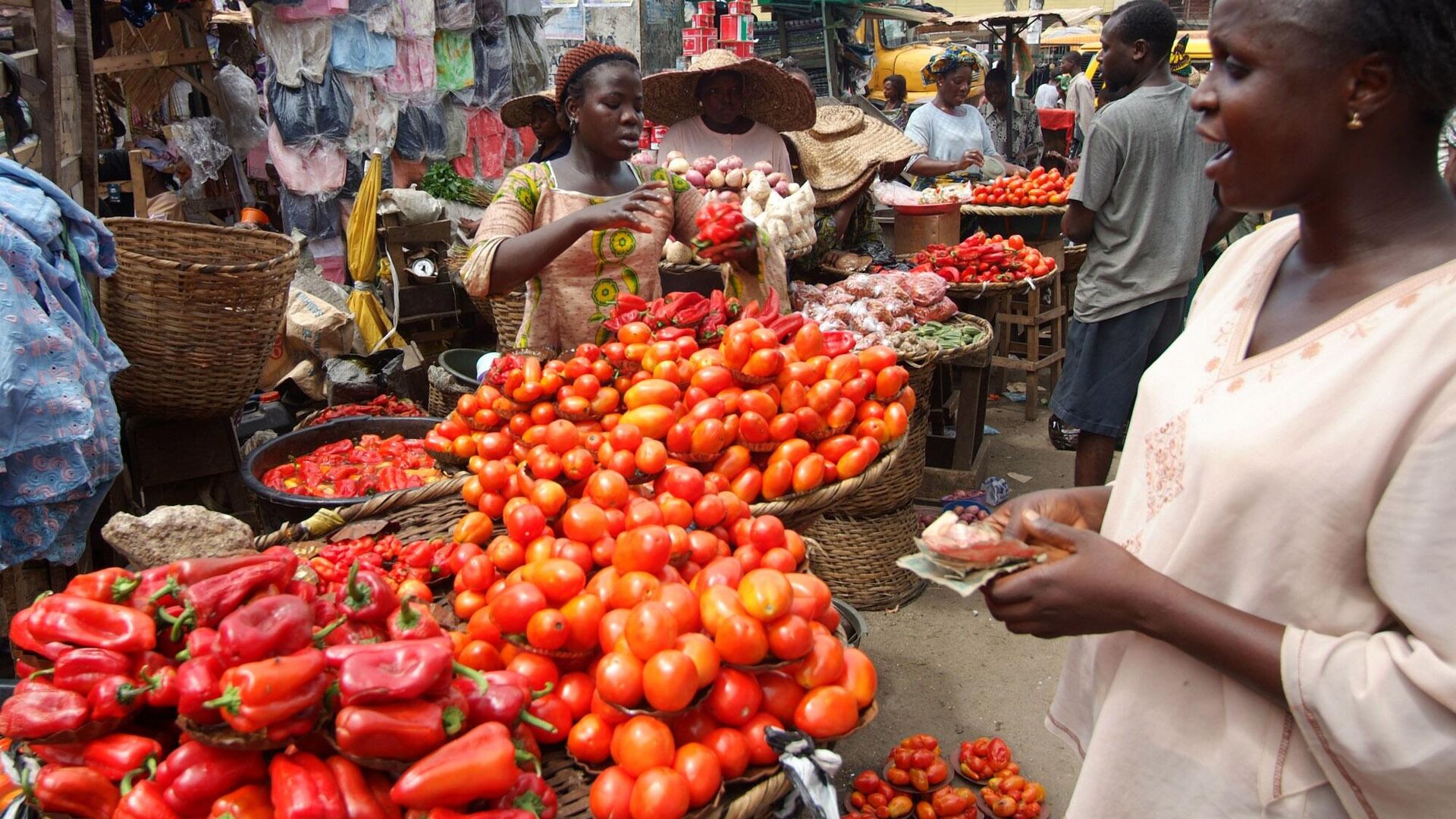 An unidentified women sells fresh vegetables in Lagos, Nigeria, Tuesday, May, 24 2005.  - Sputnik Africa, 1920, 28.10.2023