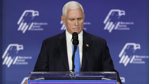 Former Vice President Mike Pence speaks at an annual leadership meeting of the Republican Jewish Coalition, Saturday, Oct. 28, 2023, in Las Vegas. - Sputnik Africa