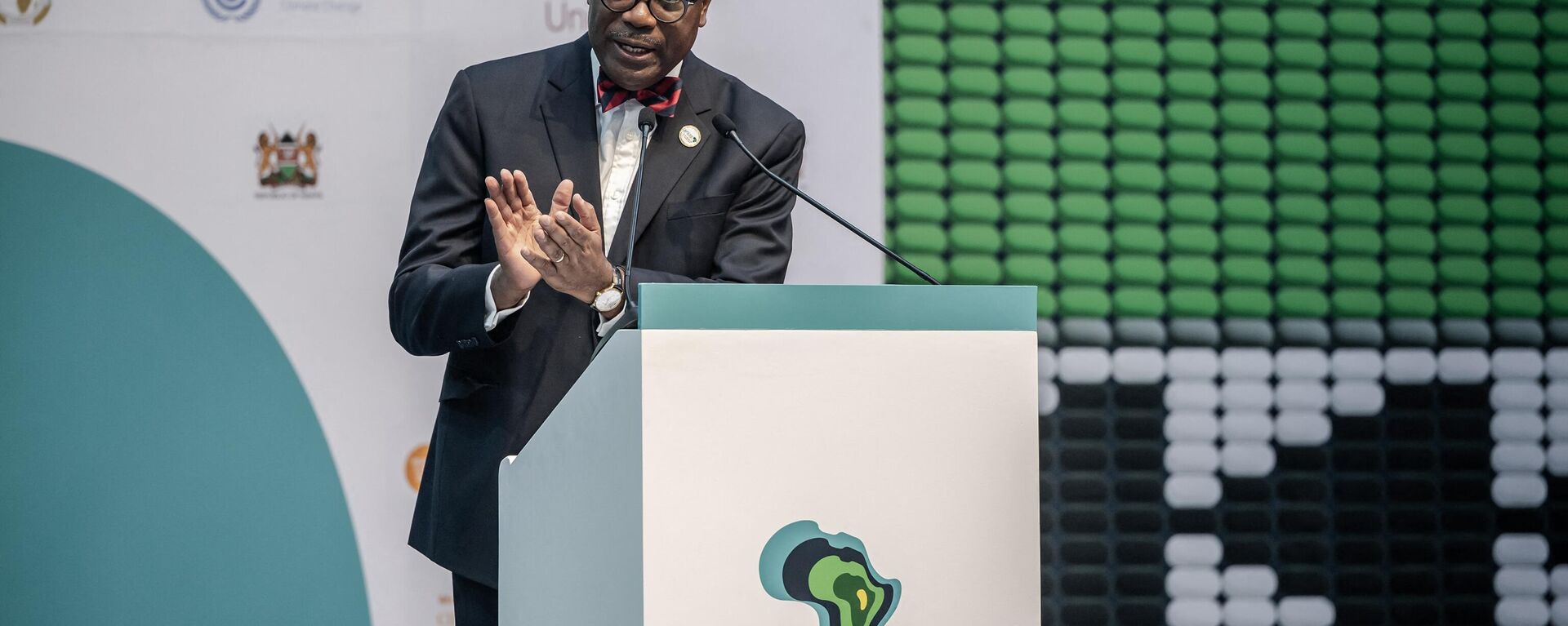 President of the African Development Bank Akinwumi Adesina delivers his speech during the Africa Climate Summit 2023 at the Kenyatta International Convention Centre (KICC) in Nairobi on September 5, 2023.  - Sputnik Africa, 1920, 29.10.2023