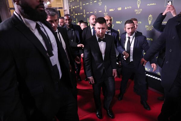 Inter Miami CF&#x27;s Argentine forward Lionel Messi (C) reacts as he leaves the 2023 Ballon d&#x27;Or France Football award ceremony at the Theatre du Chatelet in Paris on October 30, 2023. Lionel Messi won the men&#x27;s Ballon d&#x27;Or award for a record-extending eight time at a ceremony in Paris on October 30, 2023. - Sputnik Africa