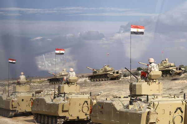 Egyptian tanks are deployed near Egypt&#x27;s northern Rafah border crossing with Gaza on October 31, 2023, amid the raging battles between Israel and the Palestinian militant group Hamas. - Sputnik Africa