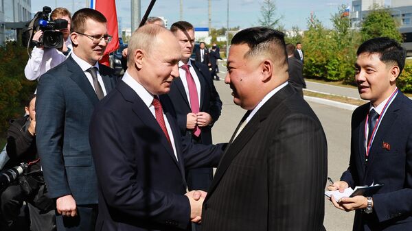 September 13, 2023 The President of the Russian Federation Vladimir Putin and the Chairman of the Government of the Soviet DPRK arrived at the Moscow Cosmodrome. - Sputnik Africa