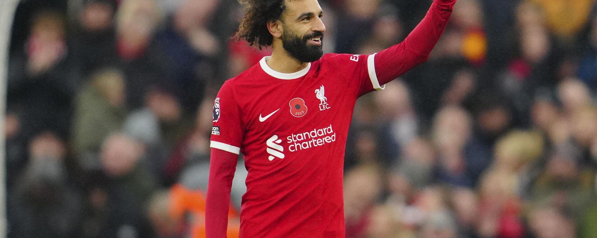 Liverpool's Mohamed Salah celebrates scoring his side's 2nd goal during the English Premier League soccer match between Liverpool and Brentford at Anfield stadium in Liverpool, England, Sunday, Nov. 12, 2023. - Sputnik Africa, 1920, 13.11.2023