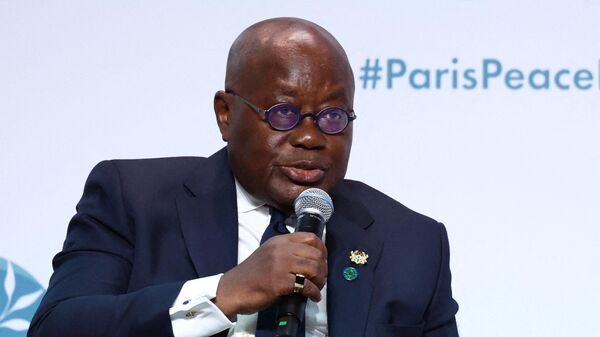 Ghana's President Nana Akufo-Addo speaks during the opening ceremony of the Paris Peace Forum at the Palais Brongniart in Paris, on November 10, 2023 - Sputnik Africa