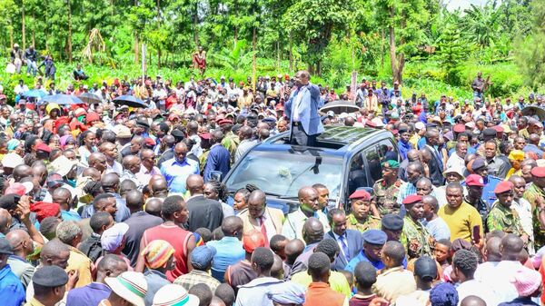 Kenyan President William Ruto gives a speech in the Kenyan Thiguku area in the country's Kirinyaga Country. - Sputnik Africa