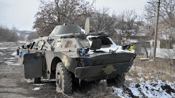 Ukraine's destroyed reconnaissance vehicle is seen in the Russian special military operation zone. File photo - Sputnik Africa