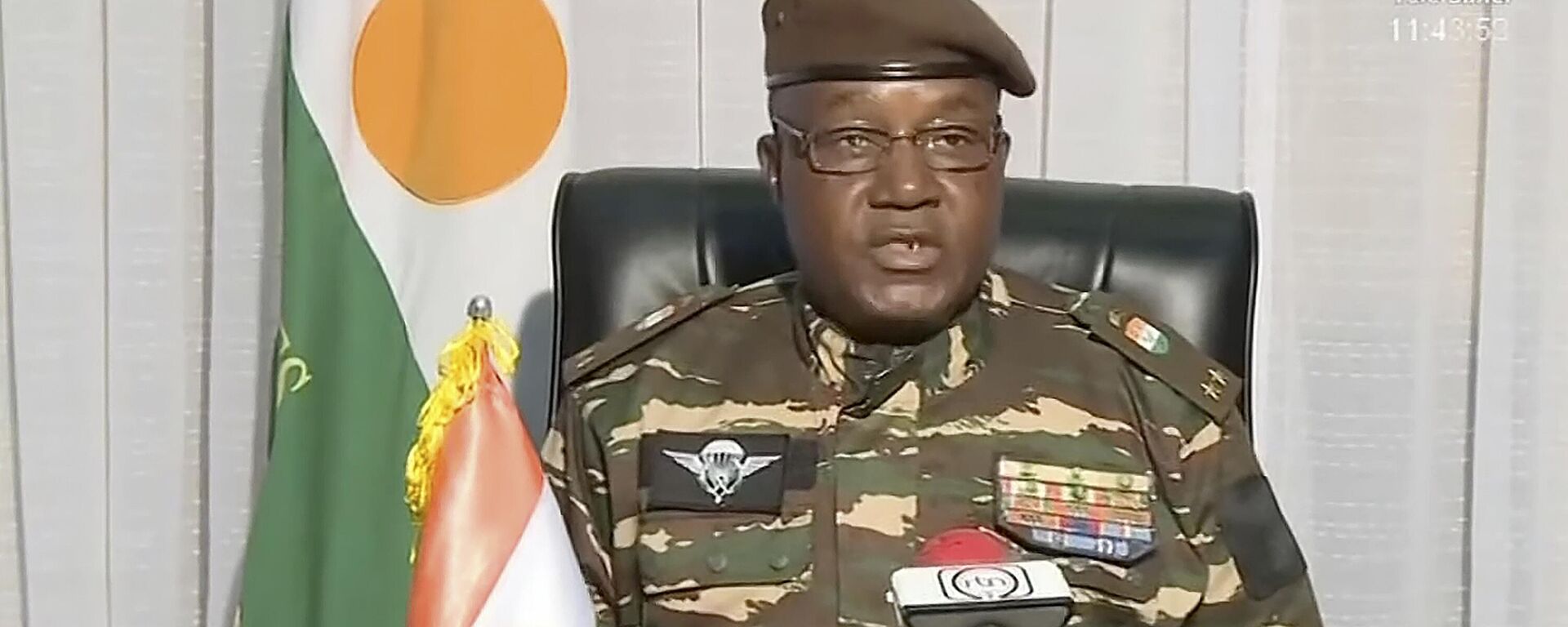 In this image taken from video provided by ORTN, Gen. Abdourahmane Tchiani makes a statement Friday, July 28, 2023, in Niamey, Niger. Niger state television identified him as the leader of the National Council for the Safeguarding of the Country, the group of soldiers who said they staged the coup against President Mohamed Bazoum - Sputnik Africa, 1920, 11.12.2023