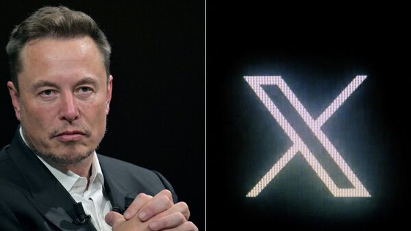 This combination of pictures created on October 10, 2023, shows (L) SpaceX, Twitter and electric car maker Tesla CEO Elon Musk during his visit at the Vivatech technology startups and innovation fair at the Porte de Versailles exhibition center in Paris, on June 16, 2023 and (R) the new Twitter logo rebranded as X, pictured on a screen in Paris on July 24, 2023. - Sputnik Africa