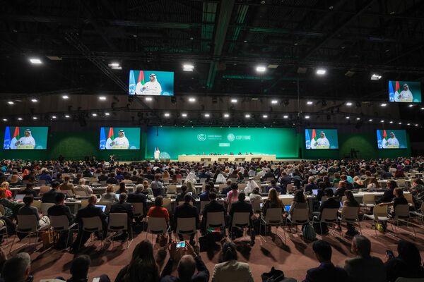 COP28 president Sultan Ahmed Al Jaber sepaks during the opening ceremony of the COP28 United Nations climate summit in Dubai on November 30, 2023. The UN climate conference opened in Dubai on November 30 with nations under pressure to increase the urgency of action on global warming and wean off fossil fuels, amid intense scrutiny of oil-rich hosts UAE. - Sputnik Africa