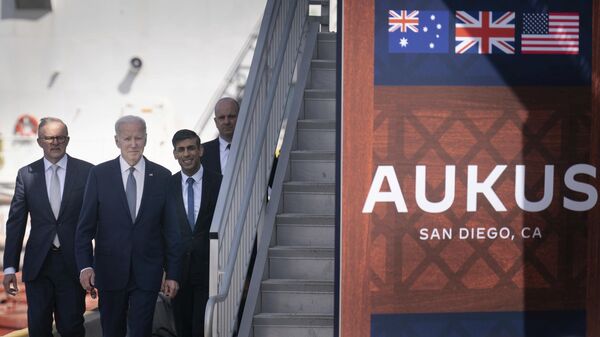 Britain's Prime Minister Rishi Sunak, second right, walks during a meeting with U.S. President Joe Biden, second left, and Australian Prime Minister Anthony Albanese, left, at Point Loma naval base in San Diego, Calif., on March 13, 2023, as part of AUKUS, a trilateral security pact between Australia, the UK, and the U.S - Sputnik Africa
