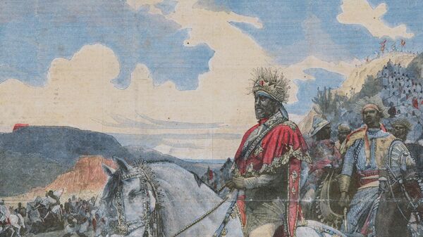 Menelik II observes the battle of Adwa against the Italian invasion army in 1896. - Sputnik Africa