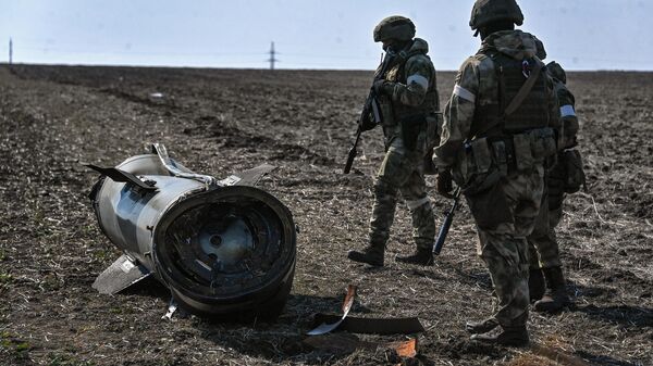 Parts of Ukraine's 'Tochka-U' missile shot down outside Berdyansk, March 2022. - Sputnik Africa