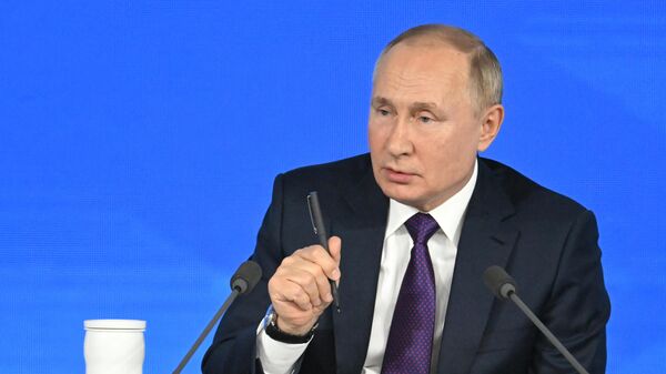 Russian President Vladimir Putin holds his joint Direct Line question-and-answer session and annual press conference, where he answers questions from journalists and citizens as part of the Results of the Year with Vladimir Putin program. - Sputnik Africa