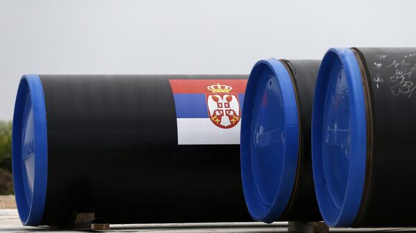 A Serbian flag is seen on a gas pipe on the first section of the Gazprom South Stream natural gas pipeline near the village of Sajkas, 80 kilometers (50 miles) north of Belgrade, Serbia.  - Sputnik Africa