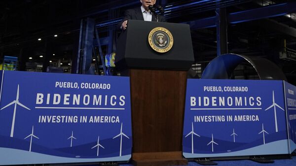 President Joe Biden speaks about investing in clean energy manufacturing at CS Wind, the largest wind tower manufacturer in the world, Wednesday, Nov. 29, 2023, in Pueblo, Colo. - Sputnik Africa