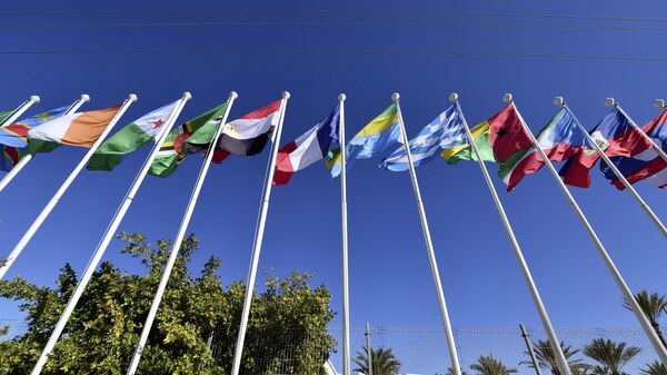 Les drapeaux des pays participant au prochain 18e Sommet de la Francophonie flottent devant le lieu accueillant l'événement, sur l'île touristique tunisienne de Djerba, le 18 novembre 2022 - Sputnik Afrique