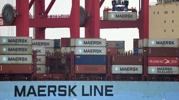 The 'Vilnia Maersk' container vessel is unloaded at the 'Jade Weserport' conatiner terminal in Wilhelmshaven, Germany, Tuesday, Nov. 15, 2022. - Sputnik Africa