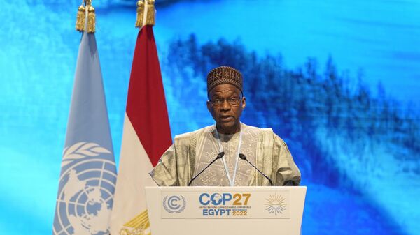 Saleh Kebzabo, prime minister of Chad, speaks at the COP27 U.N. Climate Summit, Tuesday, Nov. 8, 2022, in Sharm el-Sheikh, Egypt. - Sputnik Africa