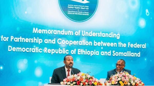 Ethiopia's Prime Minister Abiy Ahmed Ali and the President of Somaliland Muse Bihe Abdi sign a memorandum of understanding in Addis Ababa. - Sputnik Africa
