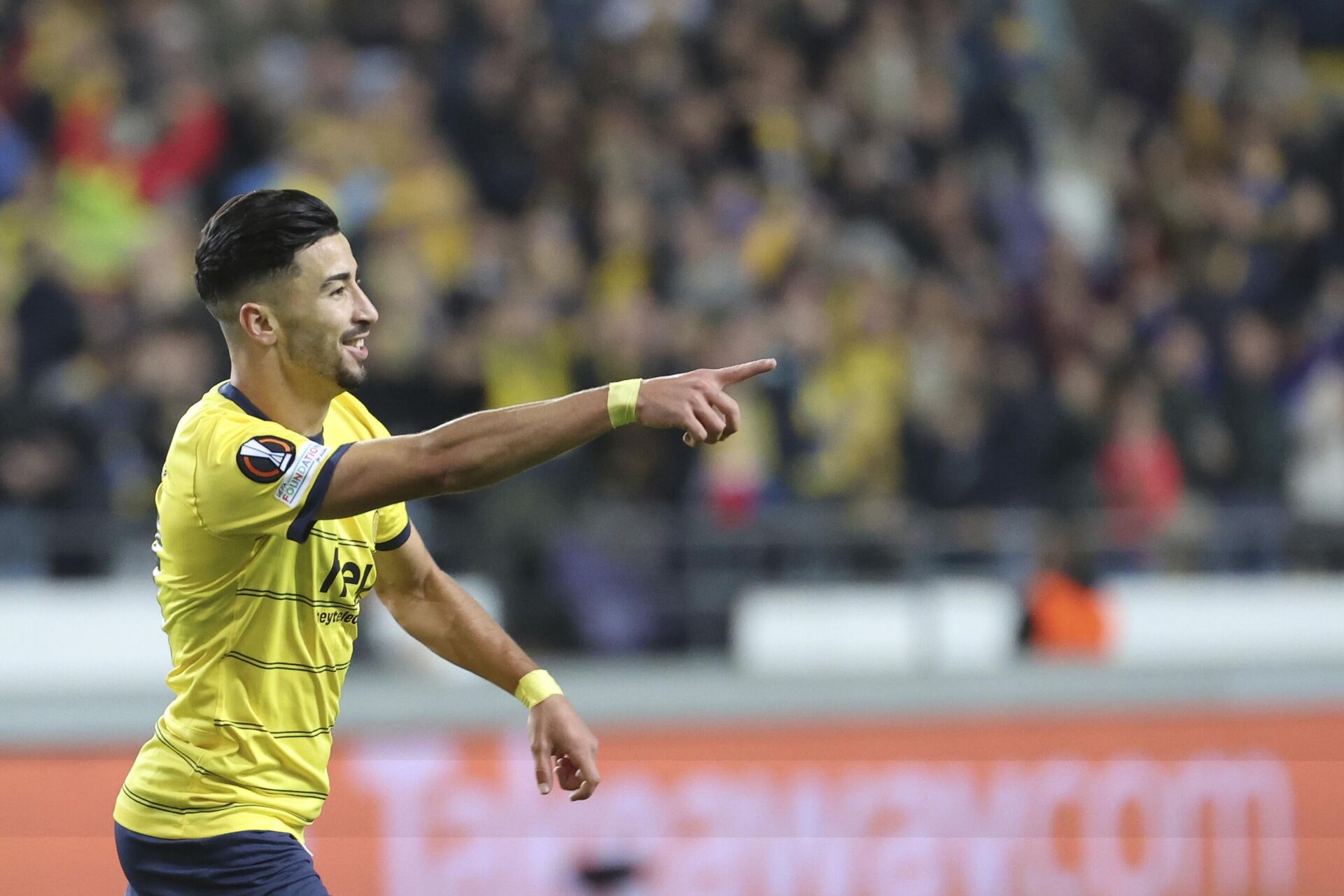 Union SG's Mohamed Amoura celebrates after scoring his sides first goal during the Europa League Group E soccer match between Union St. Gilloise and Toulouse at the Anderlecht stadium in Brussels, Thursday, Sept. 21, 2023.  - Sputnik Africa, 1920, 07.01.2024