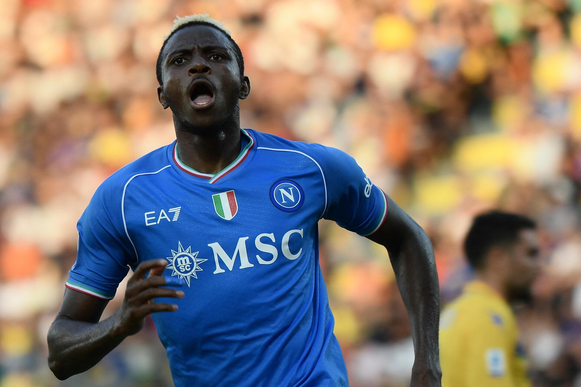 Napoli's Nigerian forward Victor Osimhen celebrates after scoring the second goal during the Italian Serie A football match Frosinone vs Napoli at the Benito Stirpe stadium in Frosinone, on August 19, 2023.  - Sputnik Africa, 1920, 07.01.2024