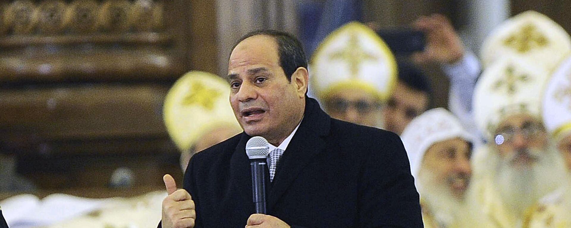 Egyptian President Abdel-Fattah el-Sissi, speaks to Coptic Christians during Christmas Eve Mass at the new Cathedral of the Nativity of Christ, in the new administrative capital, 40 kilometers (25 miles) east of Cairo, Egypt, late Sunday, Jan. 6, 2019.  - Sputnik Africa, 1920, 07.01.2024