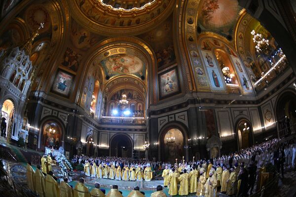 His Holiness Patriarch Kirill of Moscow and All Russia during the Christmas service in the Cathedral of Christ the Savior in Moscow, Russia. - Sputnik Africa