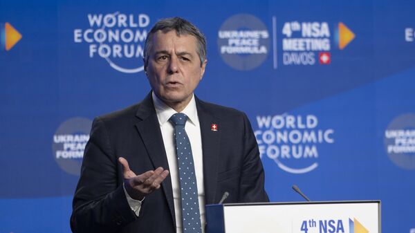 Swiss Foreign Minister Ignazio Cassis briefs the media at a news conference during the 4th meeting of the National Security Advisors, NSA, on the peace formula for Ukraine at the eve of the World Economy Forum in Davos, Switzerland, Sunday, Jan. 14, 2024.  - Sputnik Africa