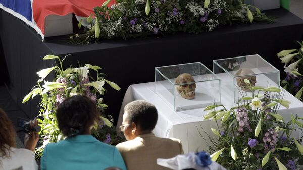 Skulls of Ovaherero and Nama people are displayed during a devotion attended by representatives of the tribes from Namibia in Berlin, Germany, Thursday, Sept. 29, 2011.  - Sputnik Africa