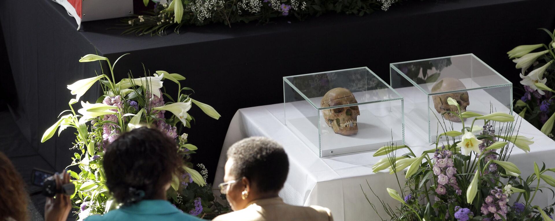 Skulls of Ovaherero and Nama people are displayed during a devotion attended by representatives of the tribes from Namibia in Berlin, Germany, Thursday, Sept. 29, 2011.  - Sputnik Africa, 1920, 20.01.2024