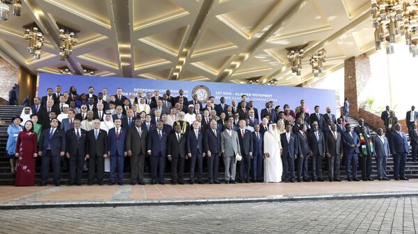 Heads of States and members of the Non-Aligned Movement (NAM), pose for a photo at Speke resort convention centre in Kampala, Uganda Friday, Jan. 19, 2024.  - Sputnik Africa