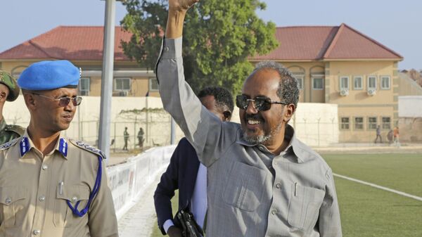 Somalia President Hassan Sheikh Mohamud leads a demonstration at Banadir stadium, Mogadishu, Thursday Jan. 12, 2023.  - Sputnik Africa