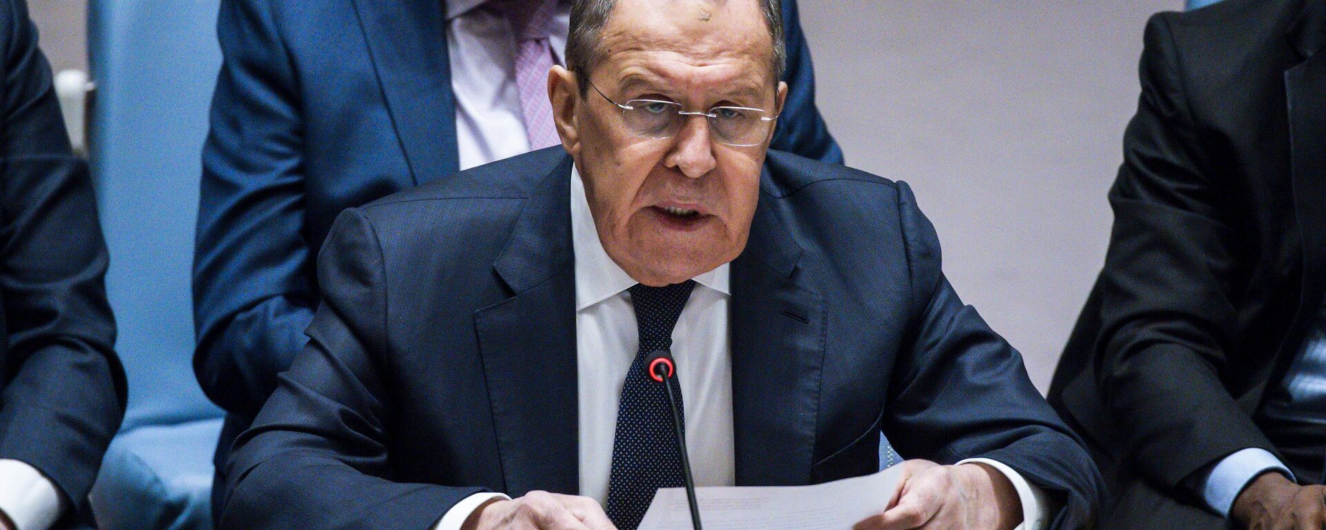 Russian Foreign Minister Sergey Lavrov, speaks to delegates during a security council meeting at United Nations Headquarters, Monday, Jan. 22, 2024.  - Sputnik Africa, 1920, 24.01.2024