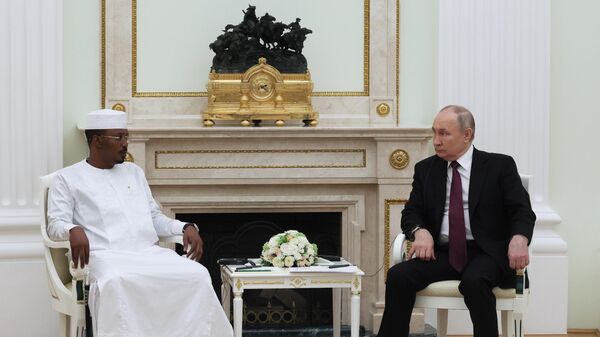 Russian President Vladimir Putin and the transitional president of the Republic of Chad Mahamat Idriss Deby during a meeting on January 24, 2024. - Sputnik Africa