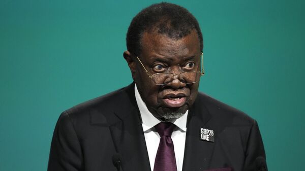 Hage Geingob lors d'une séance plénière lors du Sommet des Nations Unies sur le climat COP28, le 1er décembre 2023, à Dubaï, aux Émirats arabes unis. - Sputnik Afrique