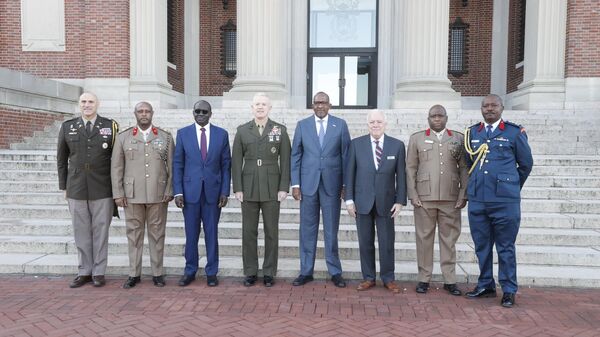 Kenya's Cabinet Secretary for Defense, Aden Duale, with Amb. Lazarus Amayo, Kenya's ambassador to the US, Brig Richard Mwanzia, the Chief of SP&P at the Defence Headquarters and Col. Christopher Mbutu, Kenya's Defence Attache at Washington DC. - Sputnik Africa