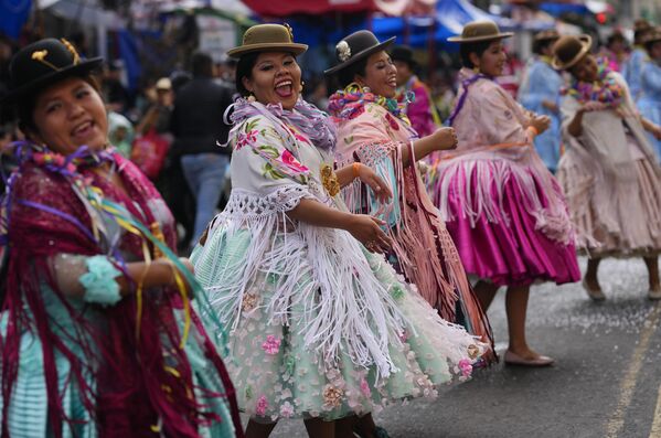 Carnival dancers perform during the &quot;Jisk&#x27;a Anata,&quot; or &quot;Small party&quot; in the Aymara Indigenous language in La Paz, Bolivia, Monday, Feb. 12, 2024. - Sputnik Africa